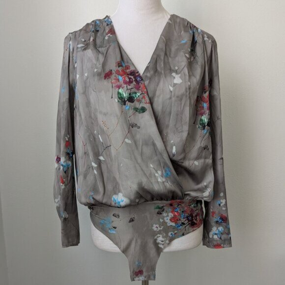 Zara Accessories Long Sleeve Criss Cross Floral Bodysuit, Large - Picture 2 of 7